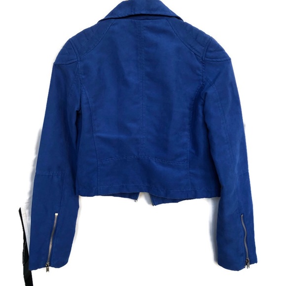 COPY - Cobalt blue cropped moto suede jacket - Picture 2 of 15